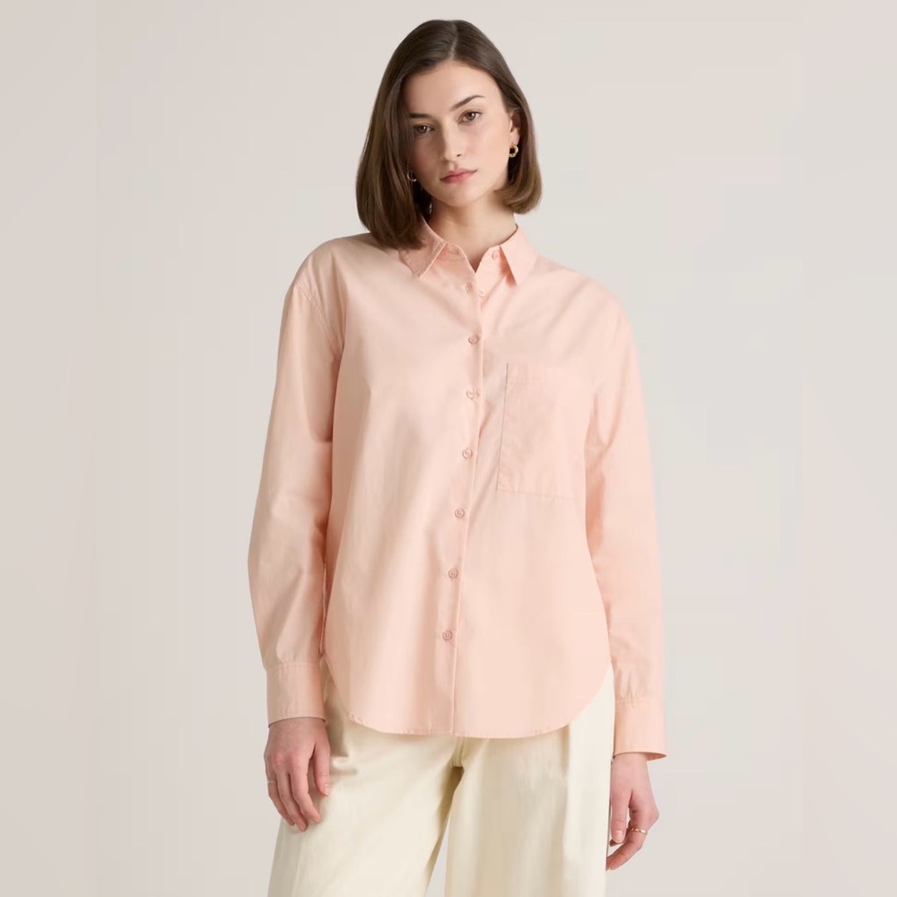 Quince Women’s 100% Organic Cotton Poplin Long Sleeve Boyfriend Shirt Pink Small